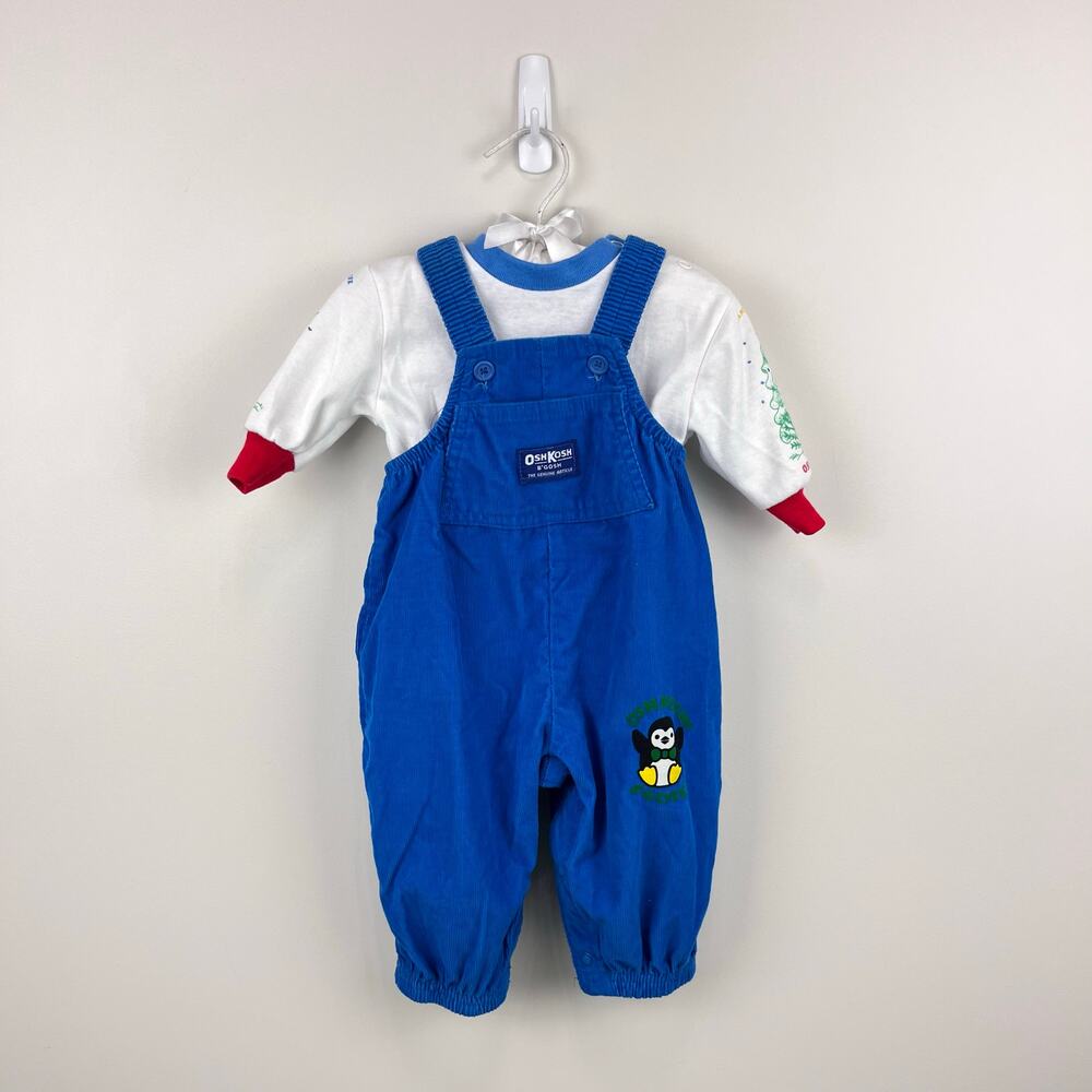 Vintage OshKosh B'gosh Blue Corduroy Winter Overalls Penguin Bear 3-6 Months USA